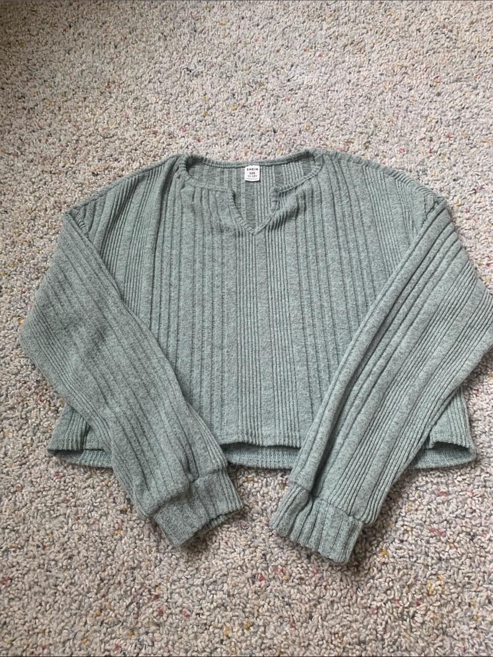 SHEIN Sage Green Ribbed V-Neck Sweater